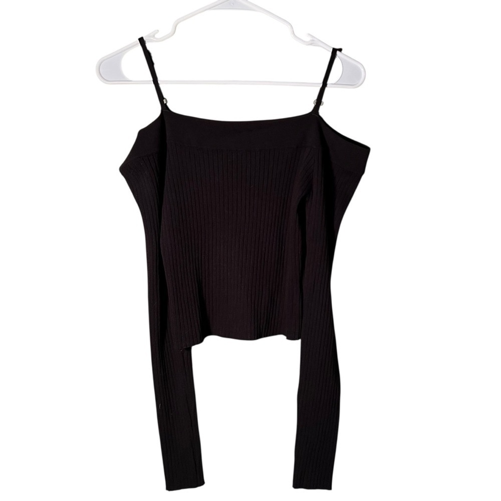 Forever 21 Women's Size Large Coldβ Shoulder Sweater Black Ribbed Off Shoulder
